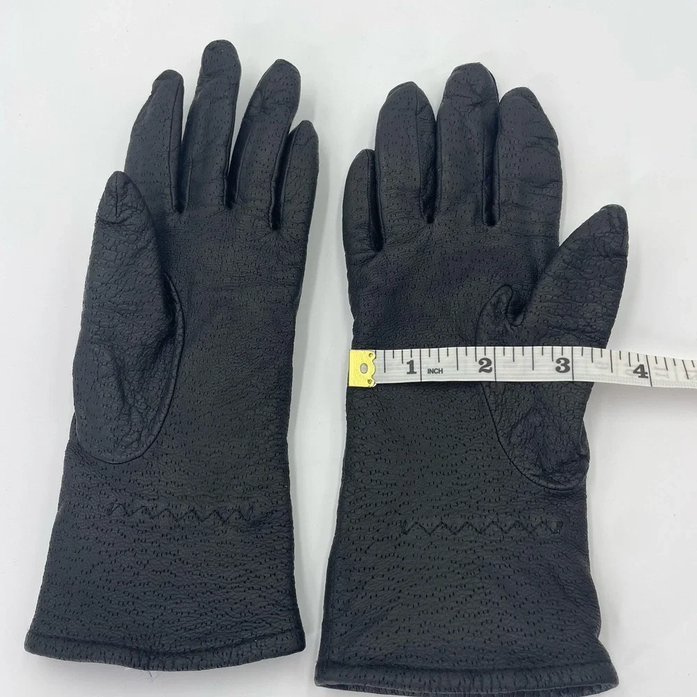 FOWNES Black Leather Gloves Vintage Women Size 6.5 WPL9522 Lined Soft Supple 9